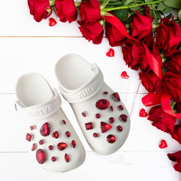 Ruby Red Glass Rhinestone Shoe Charms - Picture 7 of 10